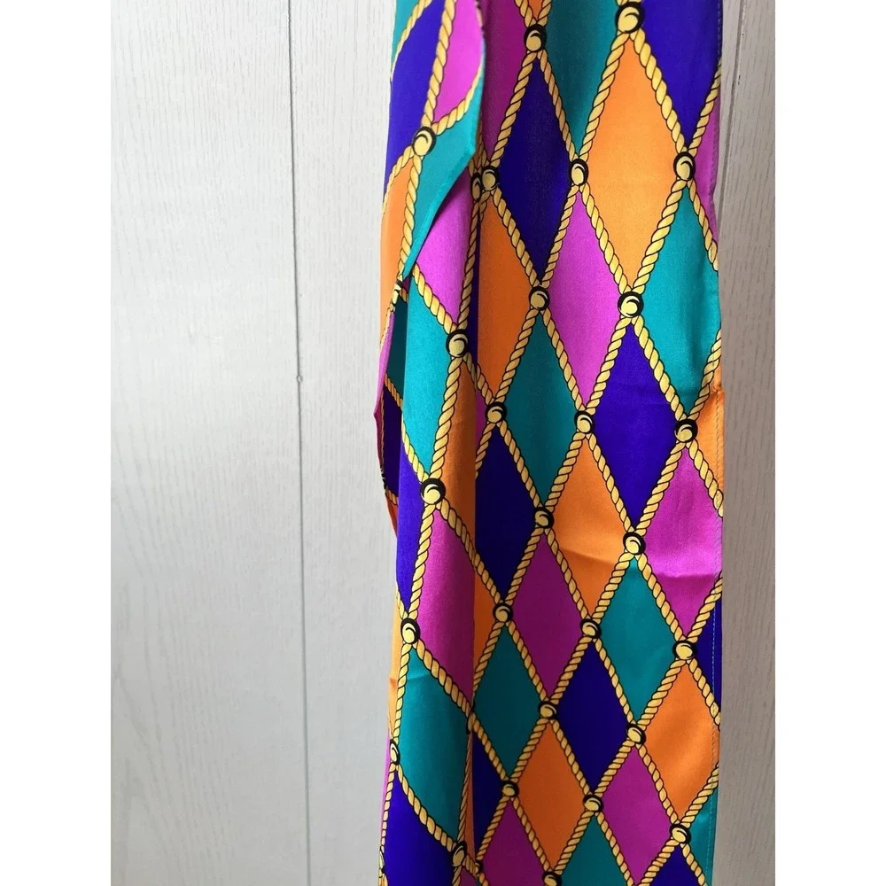 Vintage St John 100% Silk Scarf Harlequin Diamond Gold Rope Colorful